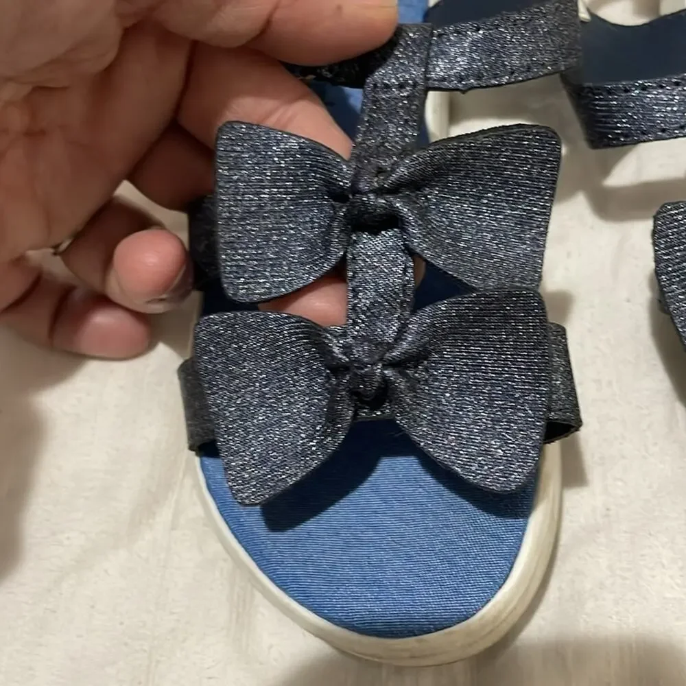 Carters 12 blue metallic two bow open toe platform sandal guc white sole